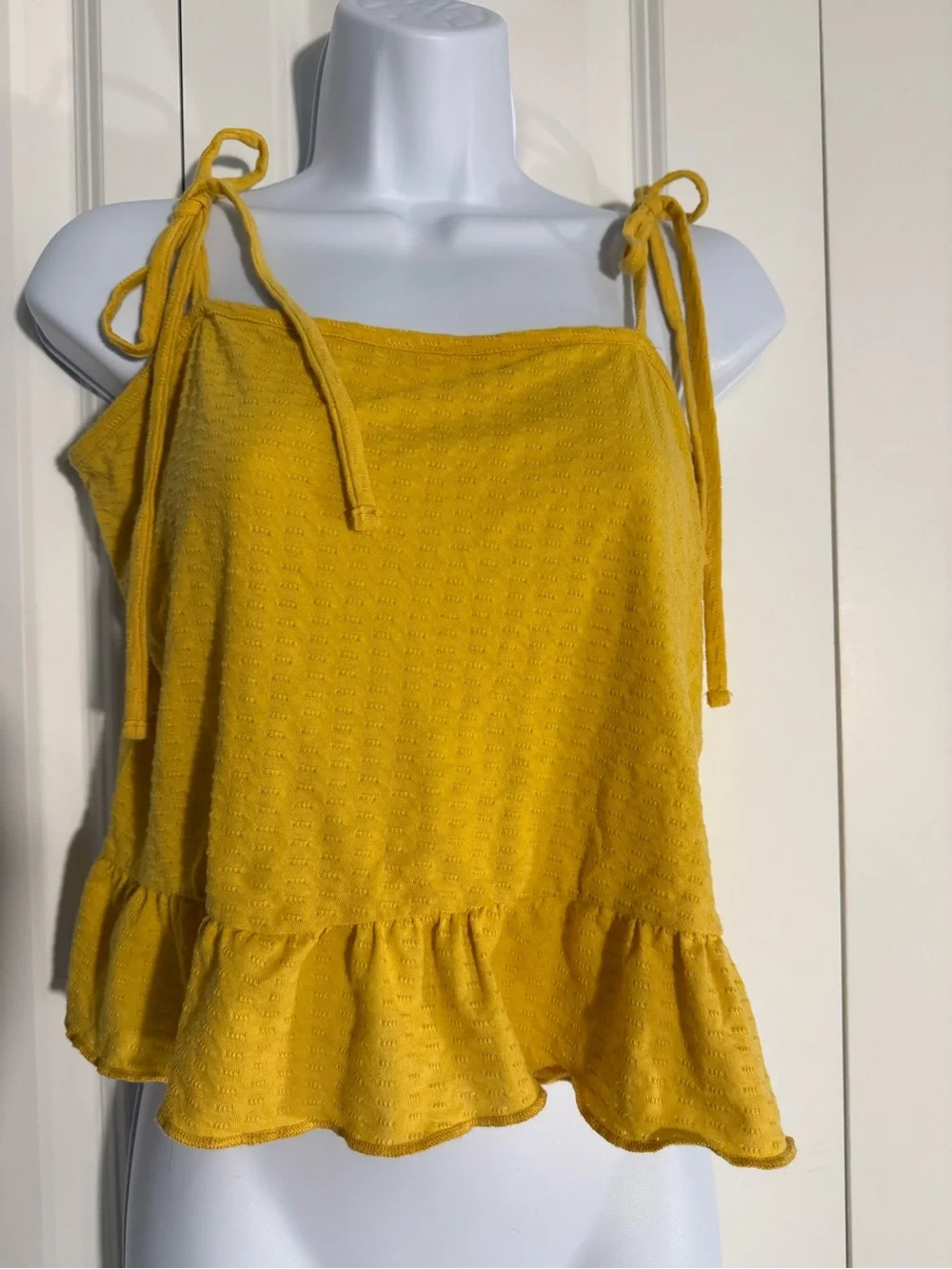 Billabong Mustard Tie-Shoulder Ruffle Tank